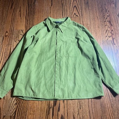 Venezia Jeans Clothing Co. Green Faux Suede Button Down Shirt