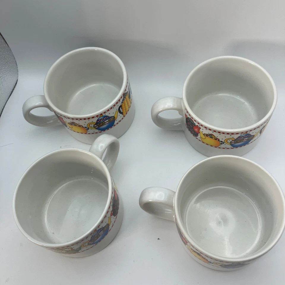 Juego de 4 tazas de té de la tarde Mary Engelbreit Sakura 1994 gres vintage Foto 2 de 4