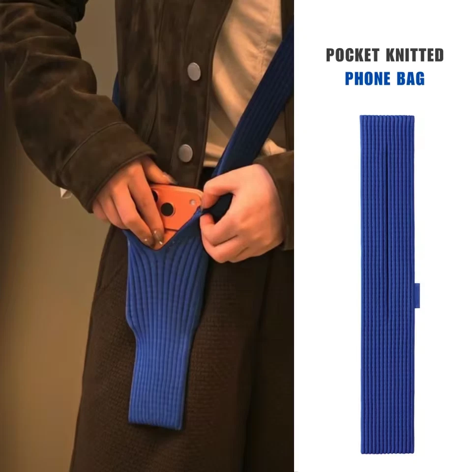 Knitted iPhone Pocket Bag — Universal Phone Pouch Case 40 or 80cm Crossbody Hold - Image 2 of 4