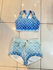 Louis Vuitton Blue Ombre Crop Top and Shorts Set with Monogram Print for Women