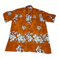 Victory Sports EMI Mens Orange Hibiscus Longhorns UT Button Up Shirt Large Y2K