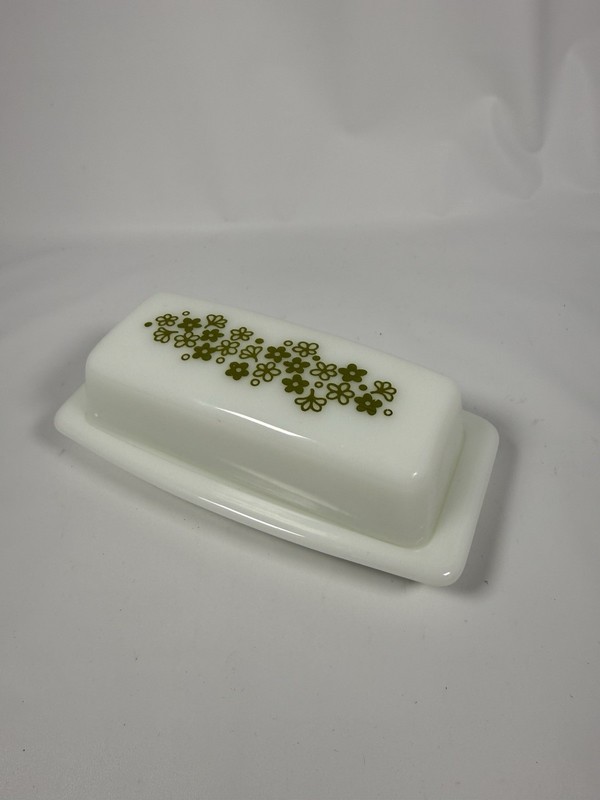 Vtg PYREX Spring Blossom Butter Dish Tray & Lid Corelle Crazy Daisy Green 35