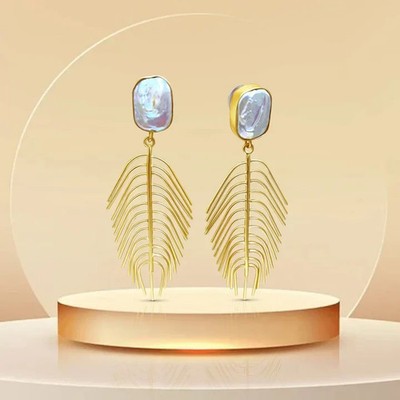 Pearl Palm Leaf Stud Earrings | Elegant Nature-Inspired Jewelry   INNERPLANE