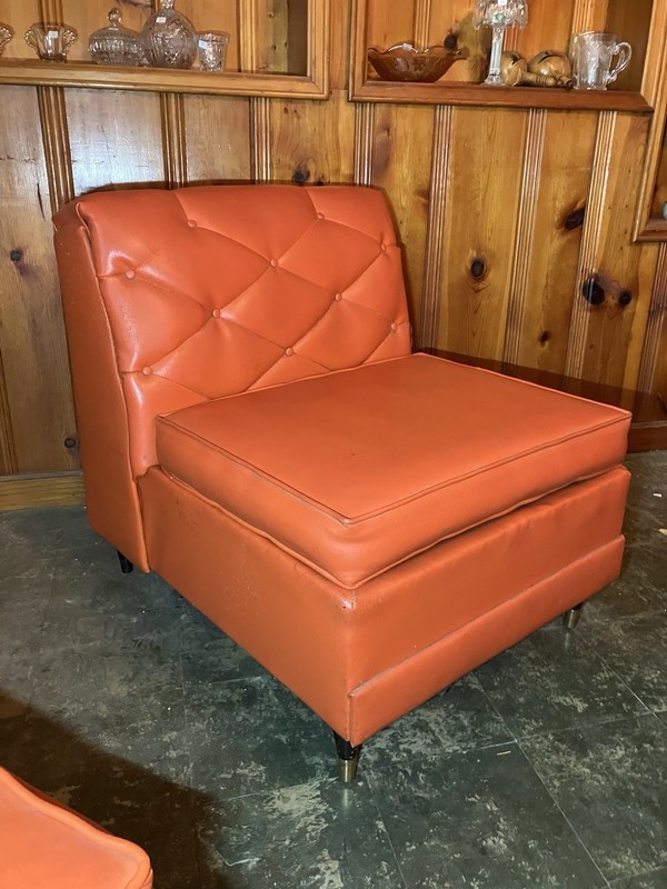 Armless Vintage Mid Century Modern 1960s  Orange Faux leather Slipper Chair