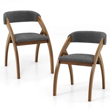 Dining Chair Set of 2 w/ Padded Cushion Curved Back Arched Rubber Wood Legs