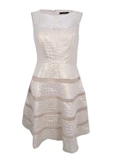JAX Women's Beaded Embossed Illusion Fit & Flare Dress (2, Gold) 758416499405