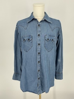 Rockmount Ranch Men's M Denim Pearl Snap 100% Tencel Western Cowboy Shirt Medium