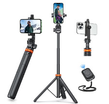 62" Phone Tripod, Selfie Stick with Remote for iPhone, Extendable Phone Holder.