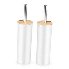 Compact Toilet Brush and Holder 2 Pack,SetStainless Steel Handle Full White