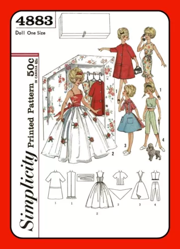12" Teen Doll Clothes Pattern w CLOSET Gown for Tam Simplicity 4883 Vtg 60's
