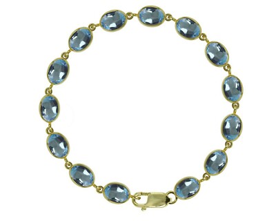 Tennisarmband 9 kt Gelbgold natürlicher Blautopas 21,00 kt ovaler Edelstein britisch