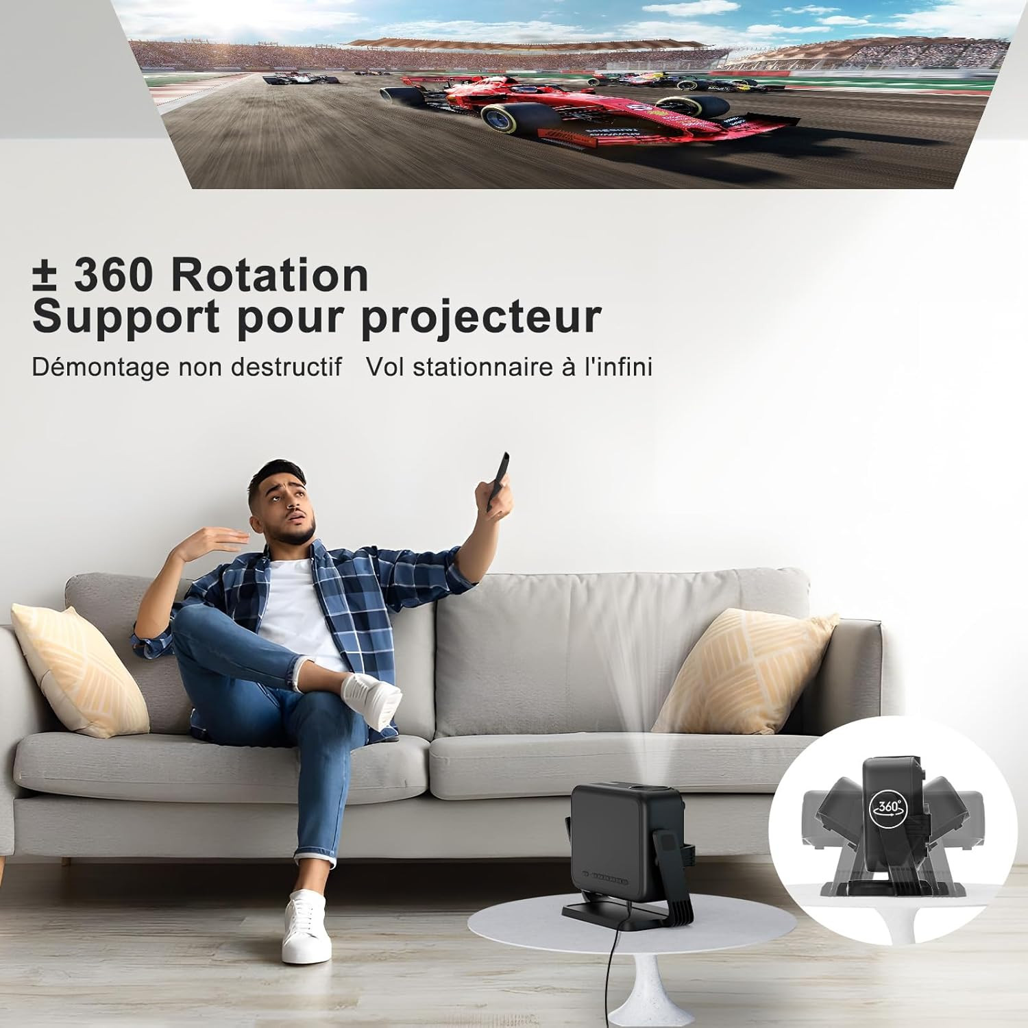 Mini vidéoprojecteur LED 1080P Full HD rotatif avec focus télécommandé pour home cinéma - 2