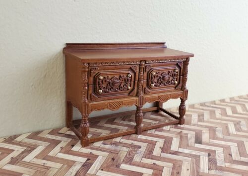 JBM Dollhouse Sideboard Buffet Gothic Style Walnut Finish 1:12 Scale Furniture - Picture 2 of 4