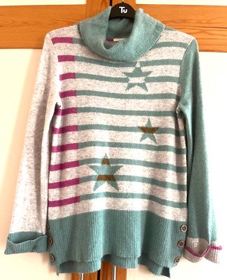 White Stuff Damen grau Multi Sterne Merino Angora Mischung Langarm Pullover UK 12