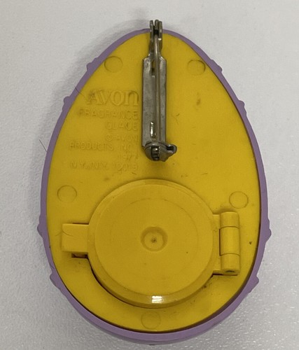 Avon Easter Chick Egg Pin Fragrance Glace 1977 Spring Purple Yellow Vintage - Picture 9 of 10