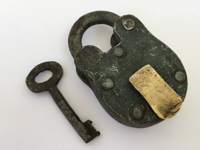 Lock Vintage Iron Padlock With Key Rich Patina Made In India Collective Rusty