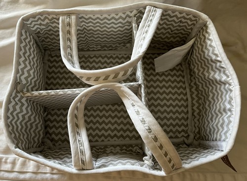 Trend Lab Fabric Storage Caddy Handles White Gray NWOT 12”x8” 3 Sections 6 Pocke - Picture 3 of 6