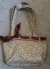 Longaberger Homestead Fabric Lined Purse 9" Straps Brown Bow Flowers Cute Nice
