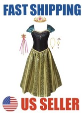 Anna Frozen Princess Green Dress Up Set Girls Costume Fast Shipping