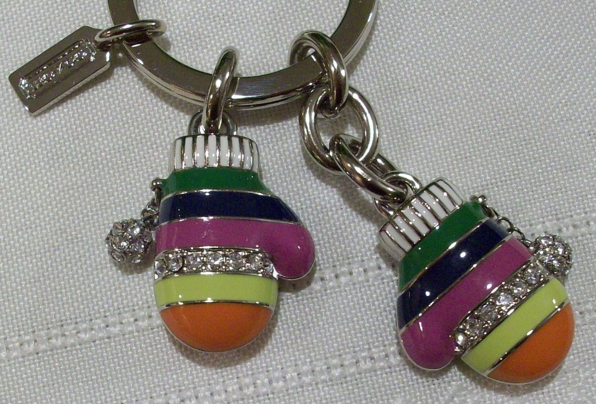 キーホルダー・キーリング Coach Legacy Stripe Mitten Key Fob 93027B NWT COACH LEGACY STRIPE PAVE MITTEN KEY FOB KEYRING KEYCHAIN