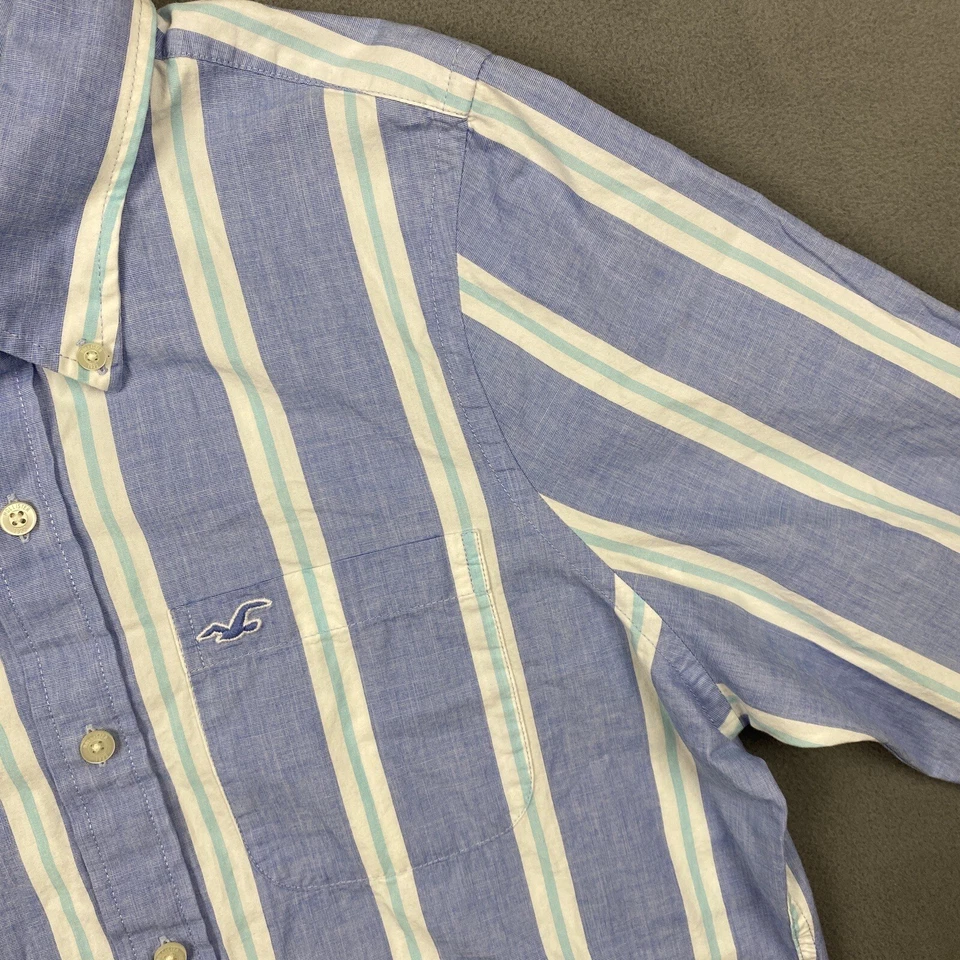 Camisa Hollister Para Hombres L Azul Rayas Oxford Abotonada Playa Costera Preppy Surf Foto 4 de 4