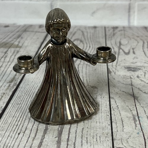 2 Vintage Silver Plate Angel CHOIR BOY GIRL Candle Holders ITALY 3.25" Christmas - Picture 4 of 11