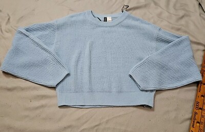 Divided Sweater Womens Medium Blue Crop Casual Knit Stretch Shirt Top