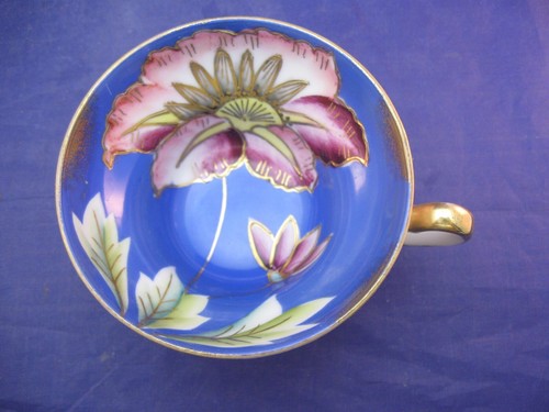 VINTAGE ROYAL SEALY PORZELLAN TEETASSE & UNTERTASSE - GROSSE ROSA BLUME ÜBER BLAU - JAPAN - Bild 3 von 11