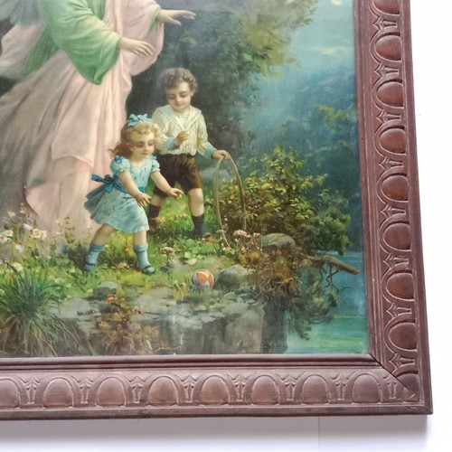 Ange Protecteur Gravure fin 19e Chromolithographie Cadre Néoclassique 47x 58 cm - Imagen 8 de 11