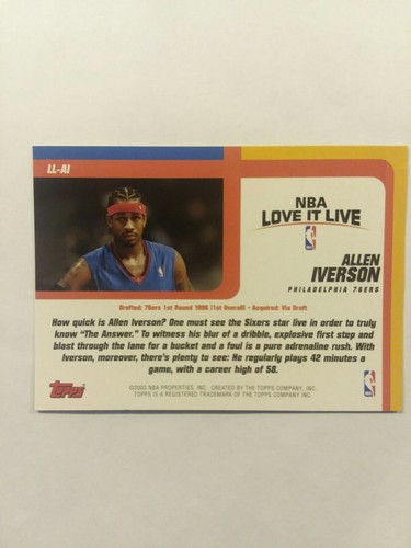 2003-2004 Topps Love It Live Allen Iverson #LL-AI - Foto 2 di 2