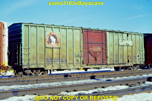ORIGINAL SLIDE GREAT NORTHERN RR PLUG DOOR BOXCAR 138391 WARSAW IN 1980