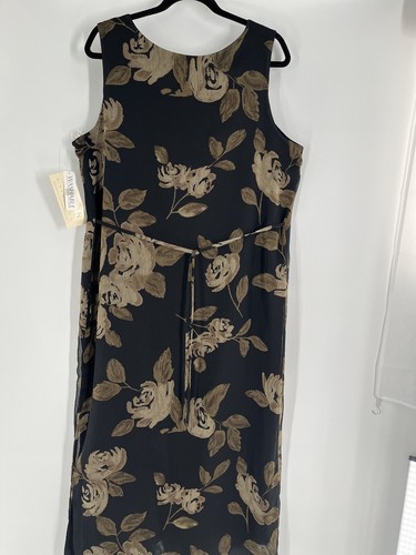 NORTON MCNAUGHTON women's sleeveless black floral dress NWT sz XL midi waist tie - Picture 6 of 10