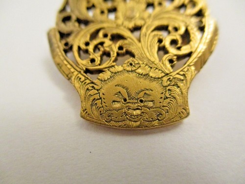 Antique Victorian Gold Filled Brooch Pin Monster Face Flower Floral Filigree - Picture 2 of 6