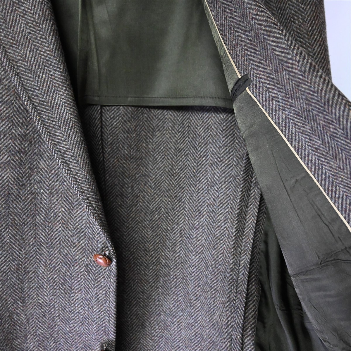 Vtg 90s 46L Red Brown Herringbone Tweed 2 Btn Blazer Suit