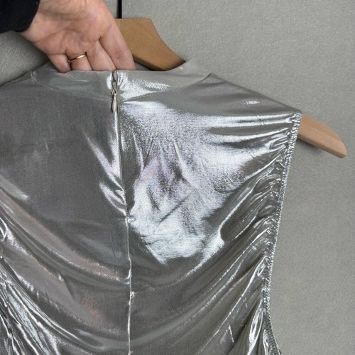 Weworehat Metallic Silber Rüschen Rollkragen Top Tank Festival Damen Gr. M Neu mit Etikett - Bild 5 von 11