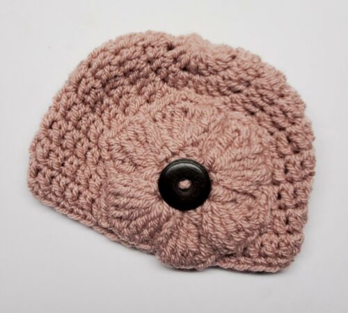 Handmade Crochet Knitted Baby Winter Hat Button Embellishment 100% Acrylic Yarn - Picture 1 of 2
