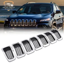 For 2014-2018 Jeep Cherokee Front Grill Inserts Honeycomb Mesh Cover Chrome (7)
