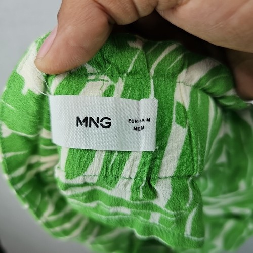 MNG Mango High Rise Paperbag Shorts Womens M Lime Green Tropical Leaf Print Belt - Picture 2 of 8
