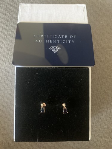 14k Solid Rose Gold Diamond Sapphire Stud Earring ,Certificate , Women - Picture 6 of 9
