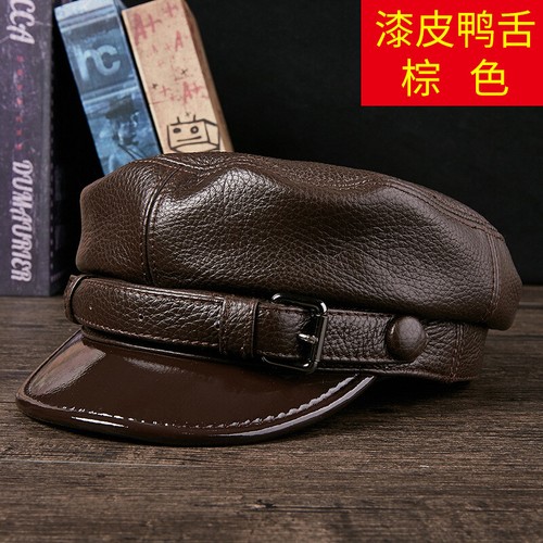 Cowhide Genuine Leather Hat Men Autumn Winter Flat Hat Retro Windproof Hat - Picture 10 of 16