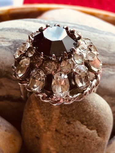 ANILLO VENDOMO De Colección Cristales Ónix Firmado Ajustable CÓCTEL Tamaño De 2.5 a 5.75 - Imagen 2 de 5