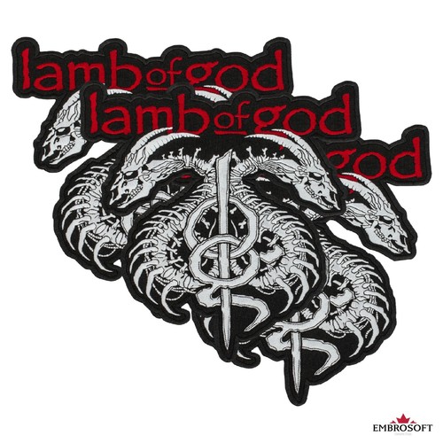 Lamb of God Large Patch, Dragon Skulls, LoG Rock Band Embroidered Logo, 2 colors - Picture 5 of 31