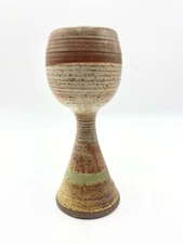 Vintage mid century modern style glazed stone chalice goblet signed Beihusoff 