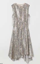 H&M Conscious 0 Midi Dres Patterned Silk Blend Sleeveless s Light Beige Metallic