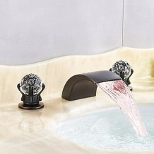 8" Widespread LED Matte Black Bathroom Sink Faucet 3Holes Basin Vanity Mixer Tap