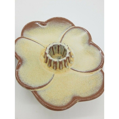 VTG Frankoma Pottery Candlestick Holders Desert Gold Pair Flower Blossoms 300 - Picture 3 of 6