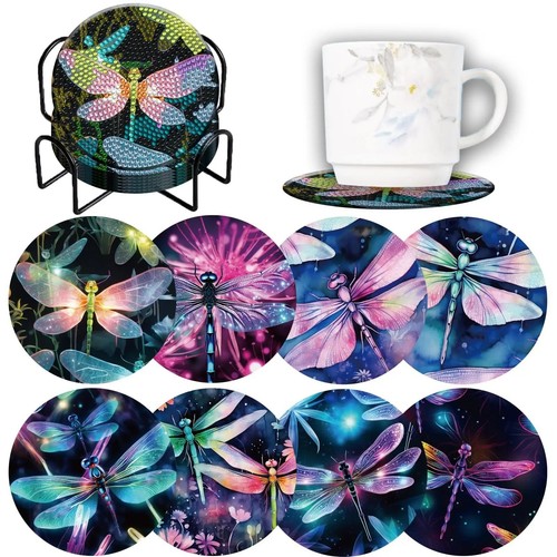 DIY Diamond Art Coasters Set 8pcs Animal Flower Cup Pads with Holder Kit - Picture 26 of 45