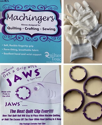 QUILT SEWING AIDS MACHINGERS GRIP GLOVES, JAWS QUILT CLIP, HOT