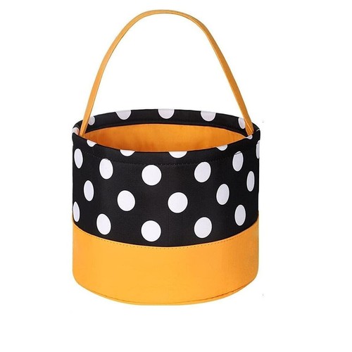 Dots Design Halloween Bucket Bag Trick or Treat Reusable Candy Bag Black Orange