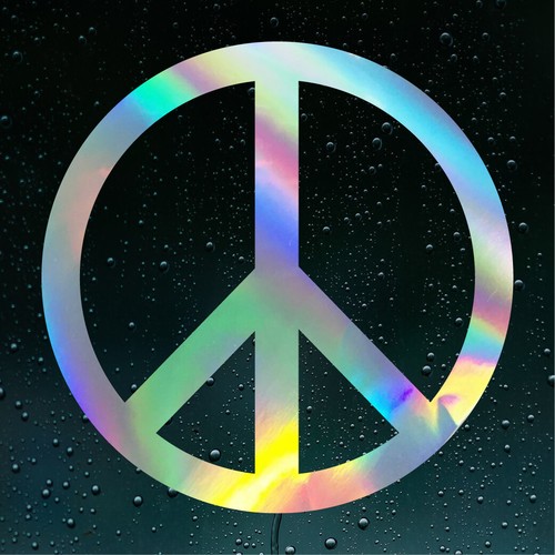 Oil Slick Chrome Peace Sign Car Sticker JDM DUB Euro Novelty Window Bumper Decal - Picture 1 of 3